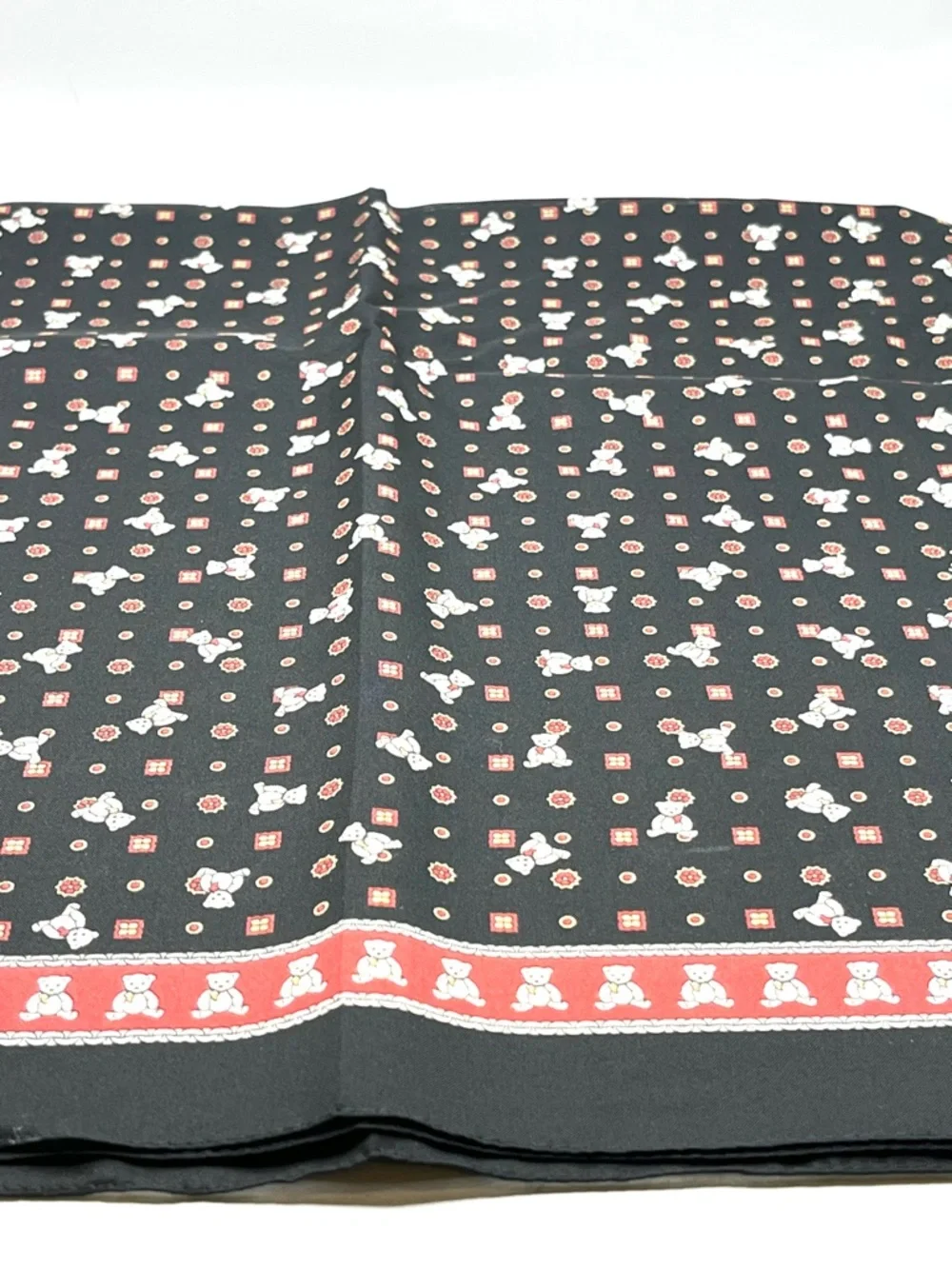 Teddy Bear Print Scarf with Gold-Plated Clip Made in Italy 30 x 30